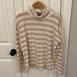 J Crew medium striped cream tan cotton turtleneck tunic oversized comfortable